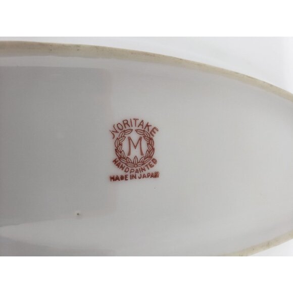 Noritake Celery Dish Hand Painted Gold Rimmed Handles Orange Flowers 7 .5 in VTG - Picture 7 of 7